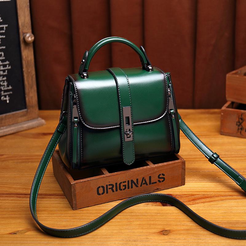 Vintage Women's bag leather fashion trend single shoulder diagonal bag flip bag