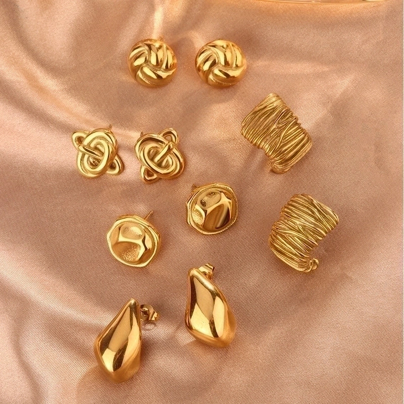 1 Pair Vintage Style Minimalist Waves Lines Irregular Plating 304 Stainless Steel 18K Gold Plated Ear Studs