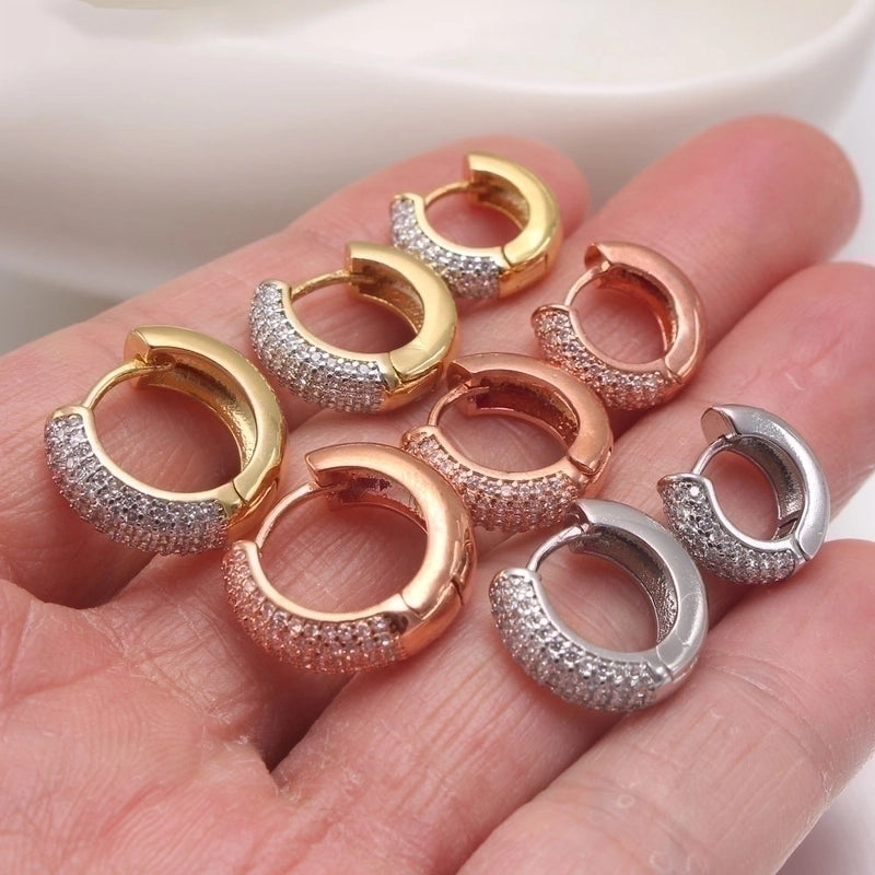 Minimalist Circle Copper Zircon 18K Gold Plated Earrings