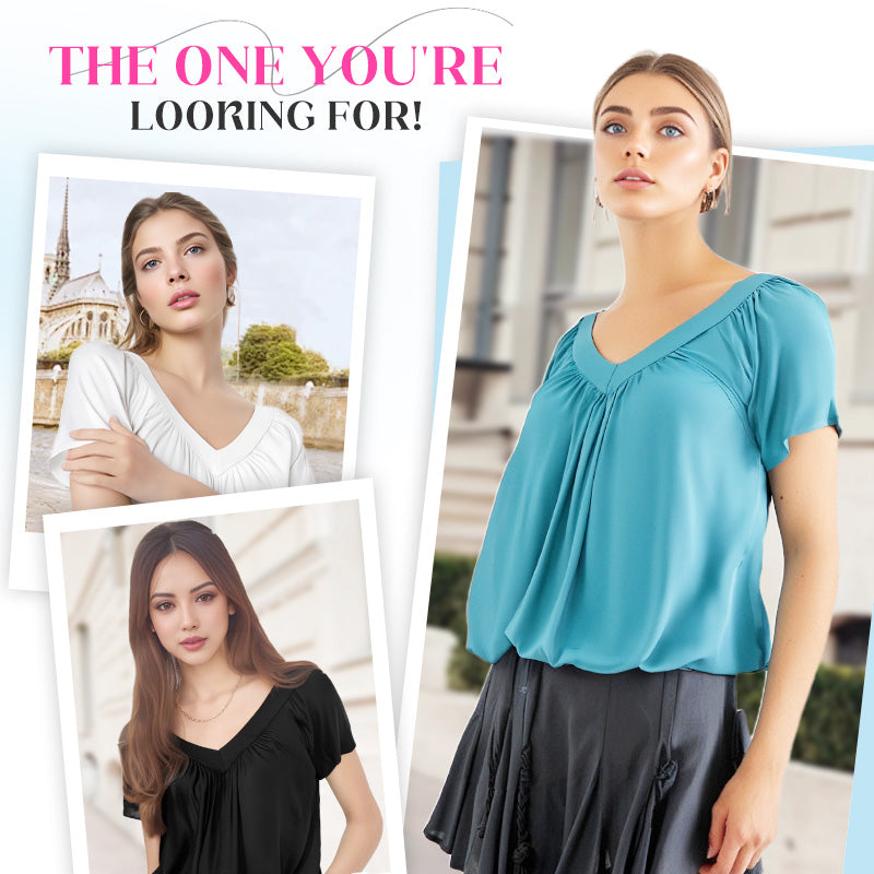 💖Hot Sales-49% OFF✨Women's Casual Pleated V-Neck Short-Sleeve Top