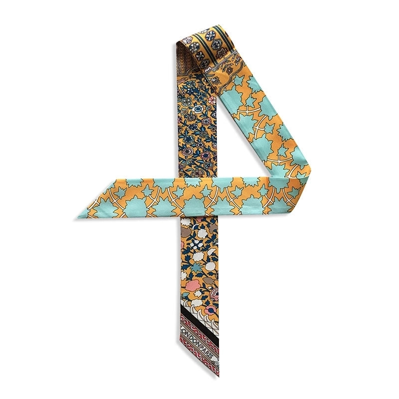 Women's Minimalist Classic Style Color Block Satin Printing Silk Scarf