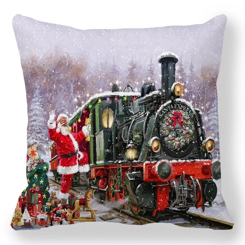 Christmas Pastoral Santa Claus Elk Cotton Pillow Cases Couch & Sofa Decor