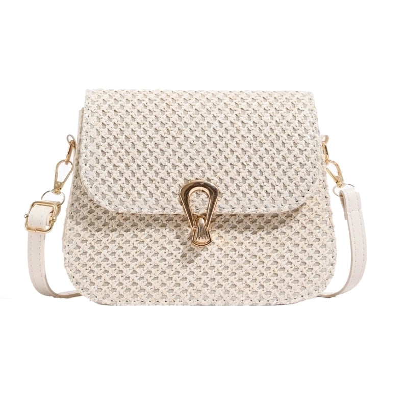 Women's Medium Straw Solid Color Classic Style Flip Cover Crossbody Bag