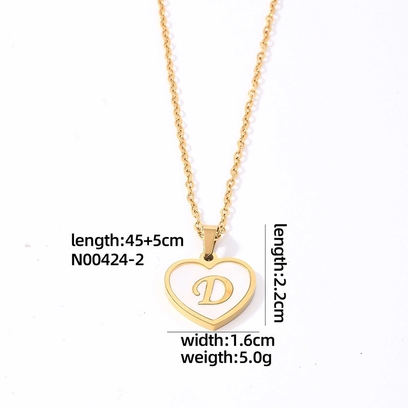 304 Stainless Steel Casual Minimalist Plating Inlay Letter Heart Shape Shell Pendant Necklace