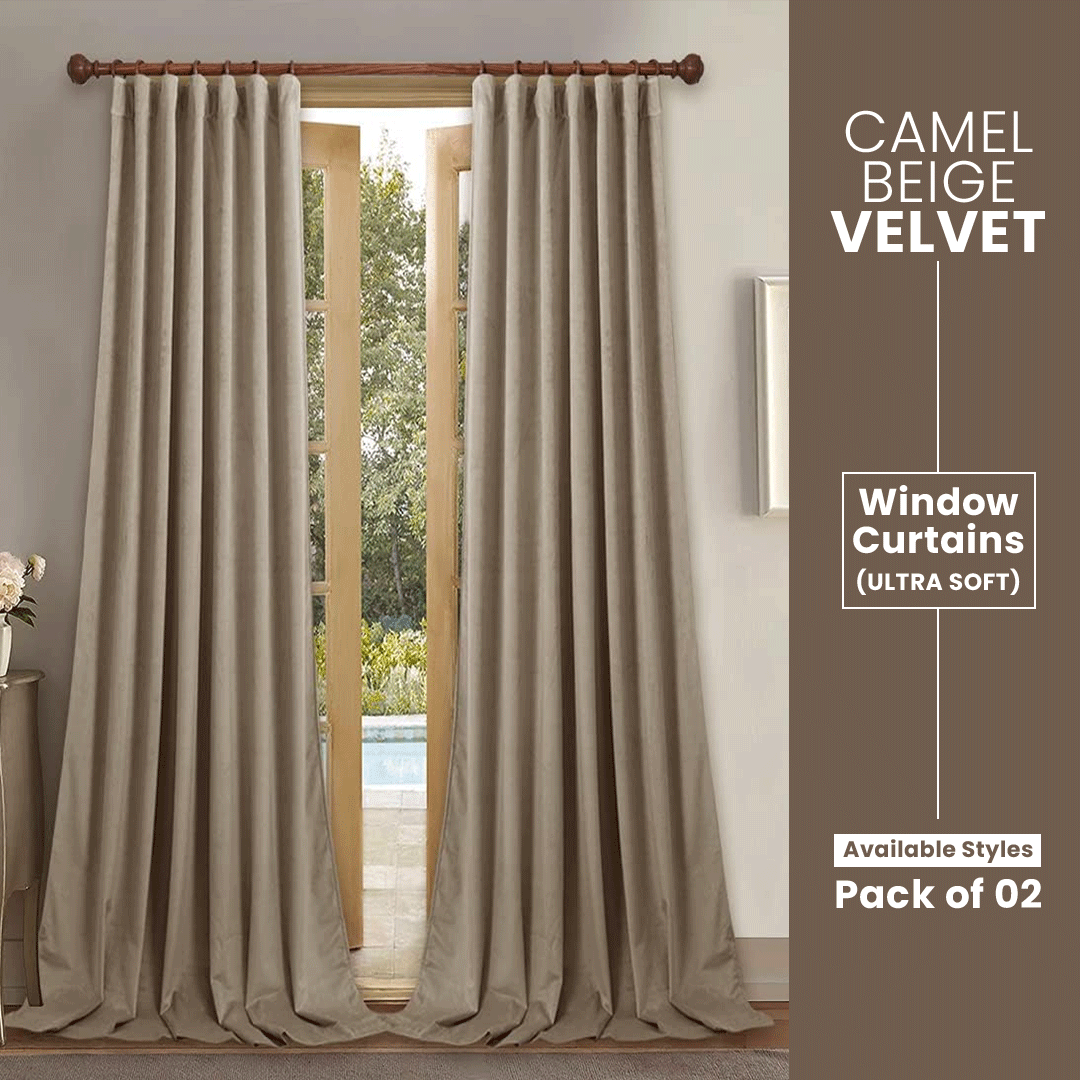 Camel Beige-Velvet Window Curtains (Ultra Soft)