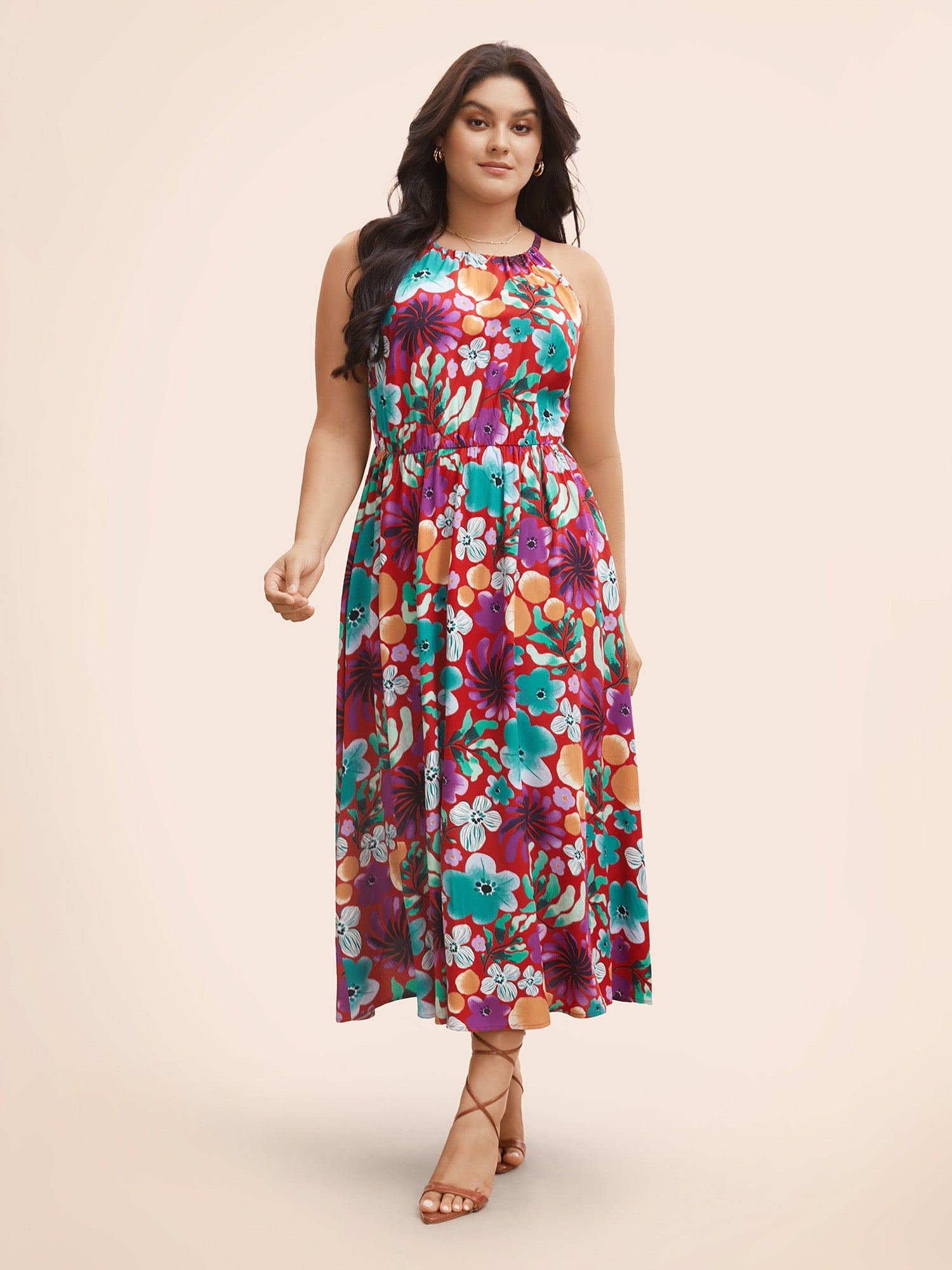 Floral Printed Patchwork Side Seam Pocket Dress