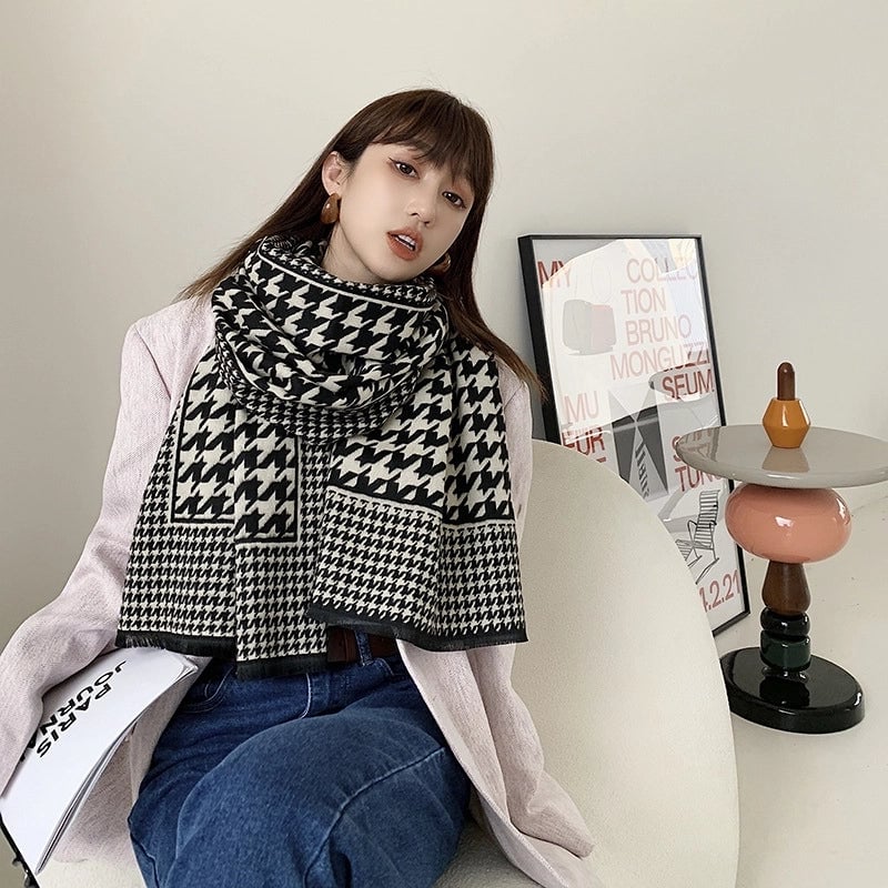 Version Of The Houndstooth Scarf Double-sided New Mid-length Imitation Cashmere Shawl