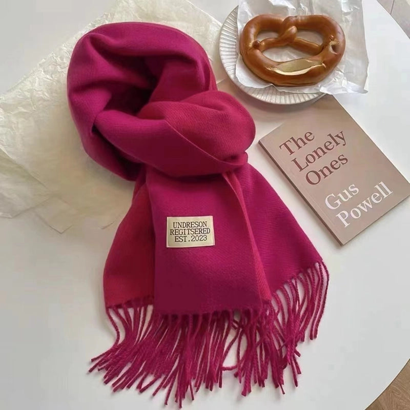 Double-sided Plain Scarf  Couple Mid-length Scarf Autumn And Winter Warm Color Matching Shawl Tassel Scarf