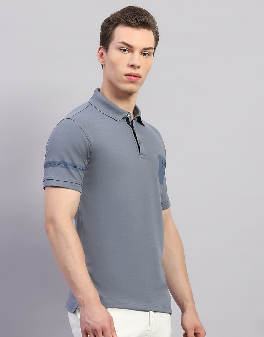 Men Grey Solid Polo Collar Half Sleeve T-Shirt