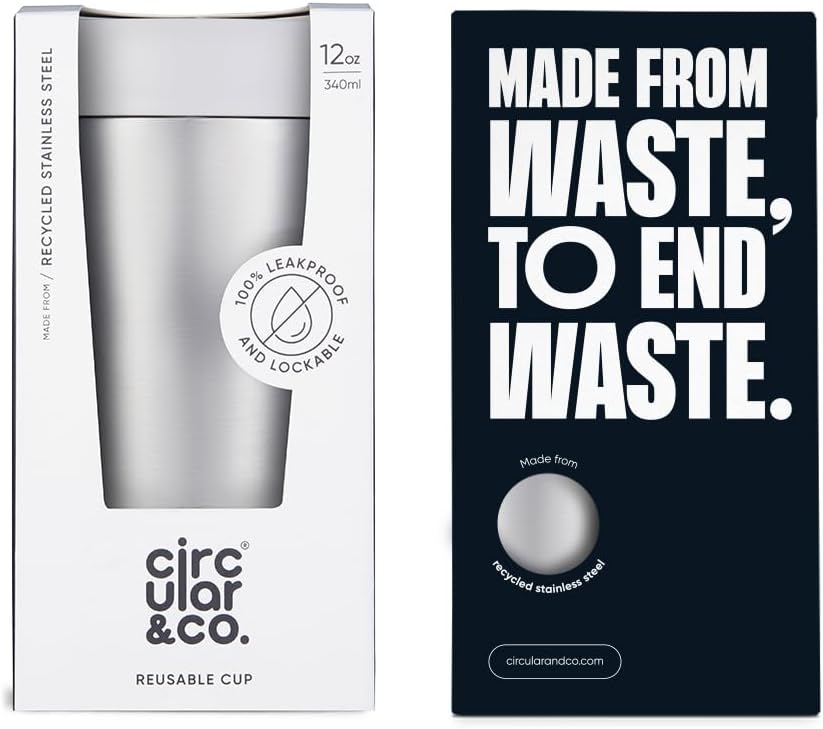 Circular & Co Thermal Stainless Steel Travel Mug - 8oz/227ml - Insulated Reusable Coffee Cup - 100% Leakproof & Lockable - 6 Hours Hot/Cold - Push Top, One Hand Open, 360 Drinking Coffee Tumbler