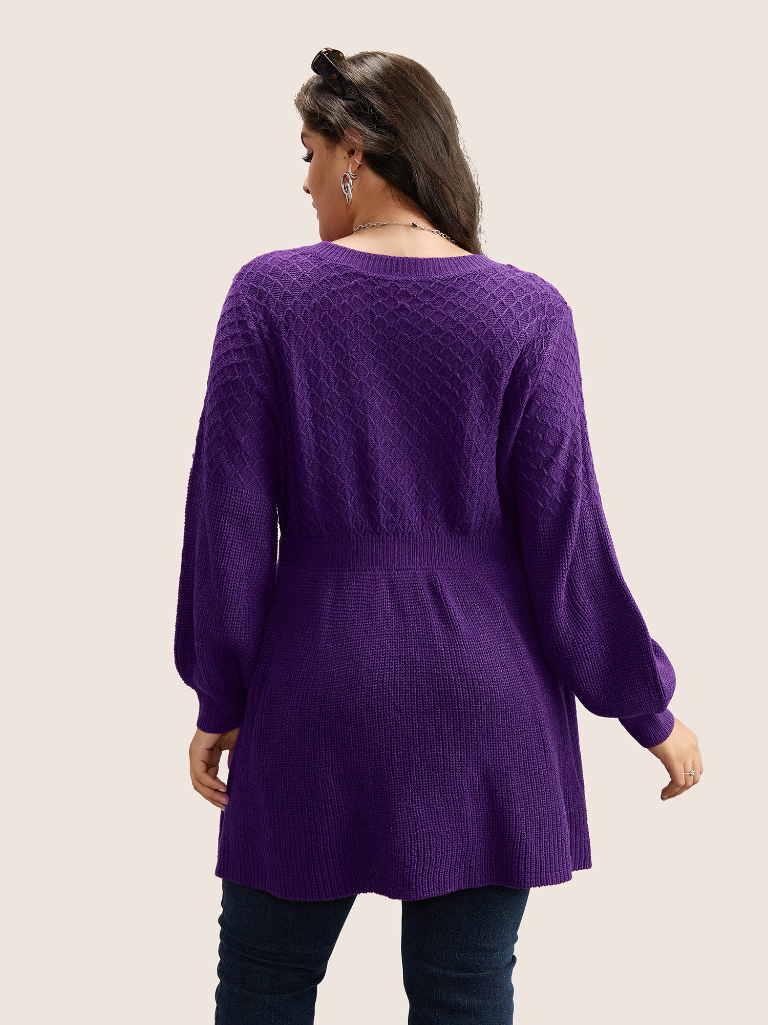 Plain Plisse Lantern Sleeve A Line Pullover