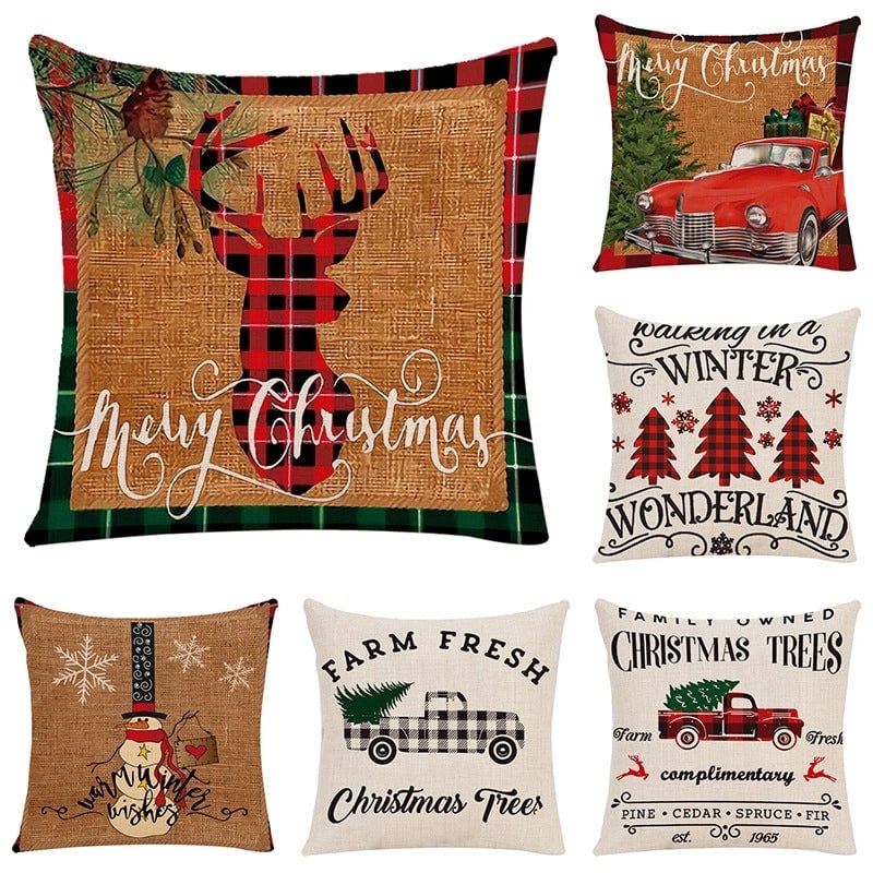 Cute Letter Snowman Elk Chemical Fiber Pillow Cases