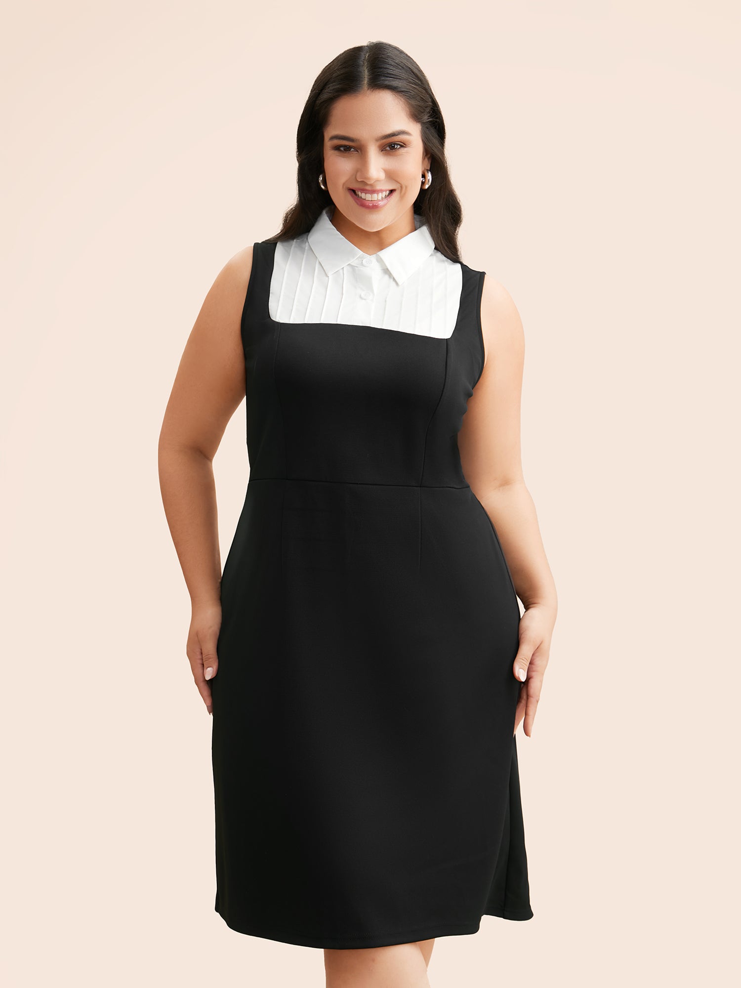 Contrast Patchwork Tucked Seam Sleeveless Dress