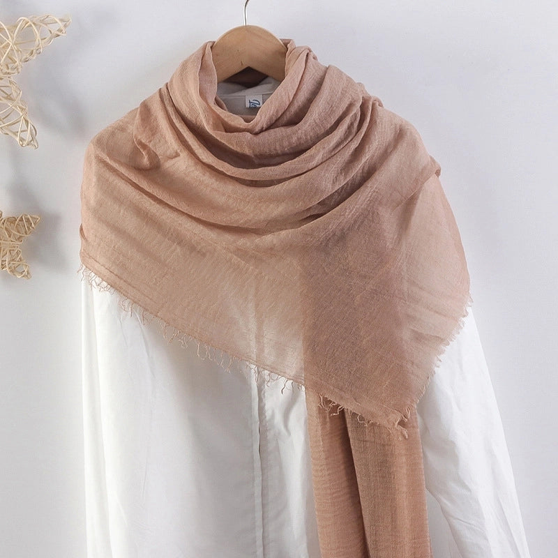 Hot Selling Solid Color Pleated Cotton And Linen Scarf Women's Bag Headscarf Crumpled Hair Fringe Bubble Scarf Women's Scarf Cover Head