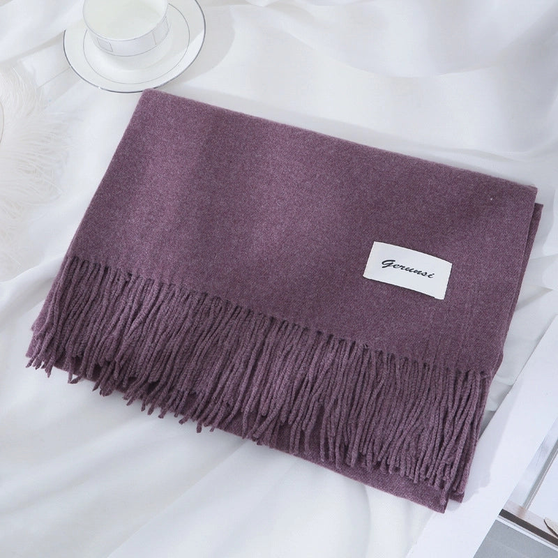 Women's Minimalist Solid Color Imitation Cashmere Tassel Scarf