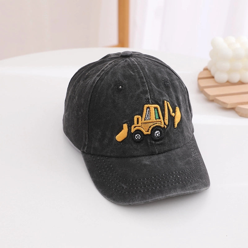 Children's Hat Spring And Autumn New Washed Boys And Girls Cap Korean Retro Excavator Cartoon Baseball Cap