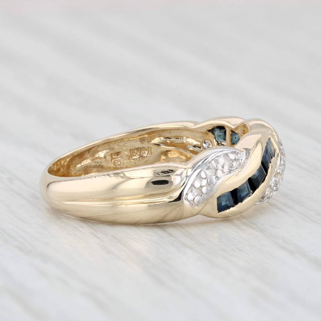 0.61ctw Blue Sapphire Diamond Woven Ring 14k Yellow Gold Size 6
