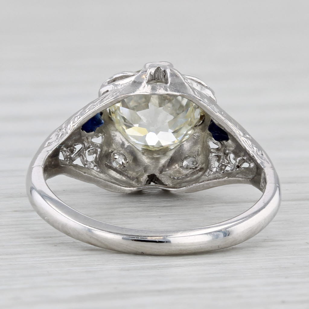 1.46ctw Old Euro Diamond Lab Created Sapphire Art Deco Engagement Ring 18k Gold