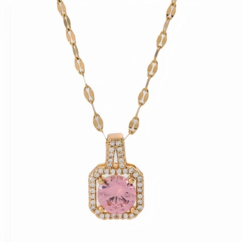 201 Stainless Steel White Gold Plated Gold Plated Classic Style Plating Inlay Square Glass Zircon Pendant Necklace