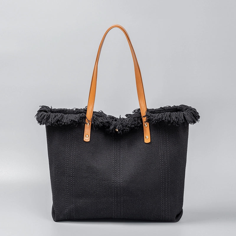 Women's Large Pu Leather Canvas Solid Color Beach Classic Style Square Magnetic Buckle Tote Bag