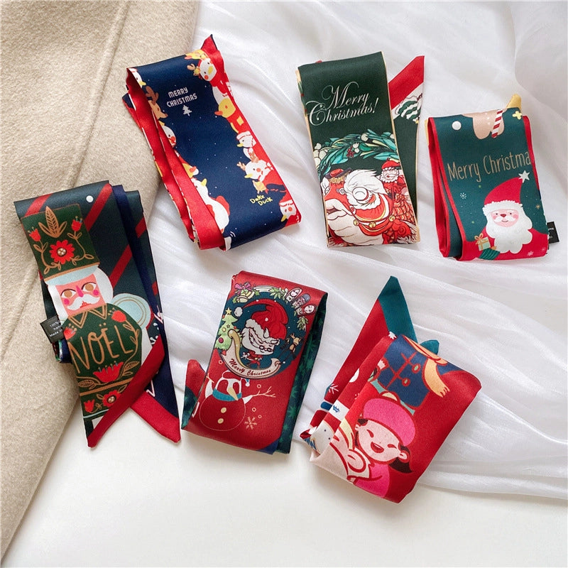 Women's Casual Christmas Tree Santa Claus Elk Polyester Silk Scarf