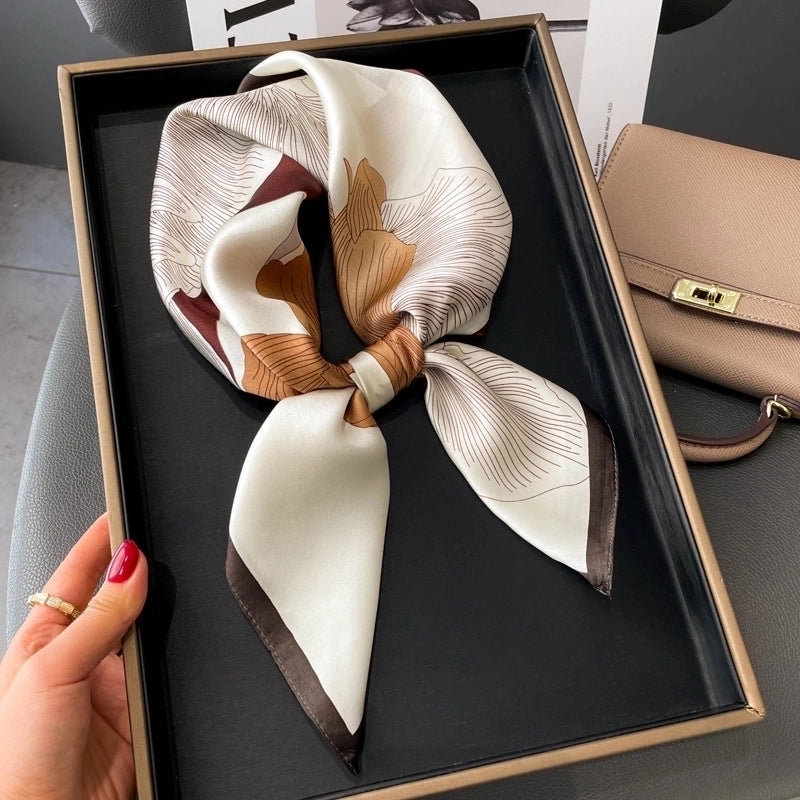 Women's Elegant Minimalist Flower Satin Printing Silk Scarf