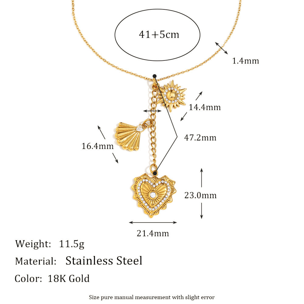 French Retro Cross Square Pendant Stainless Steel 18K Gold Plated Gemstone Love Flower Necklace