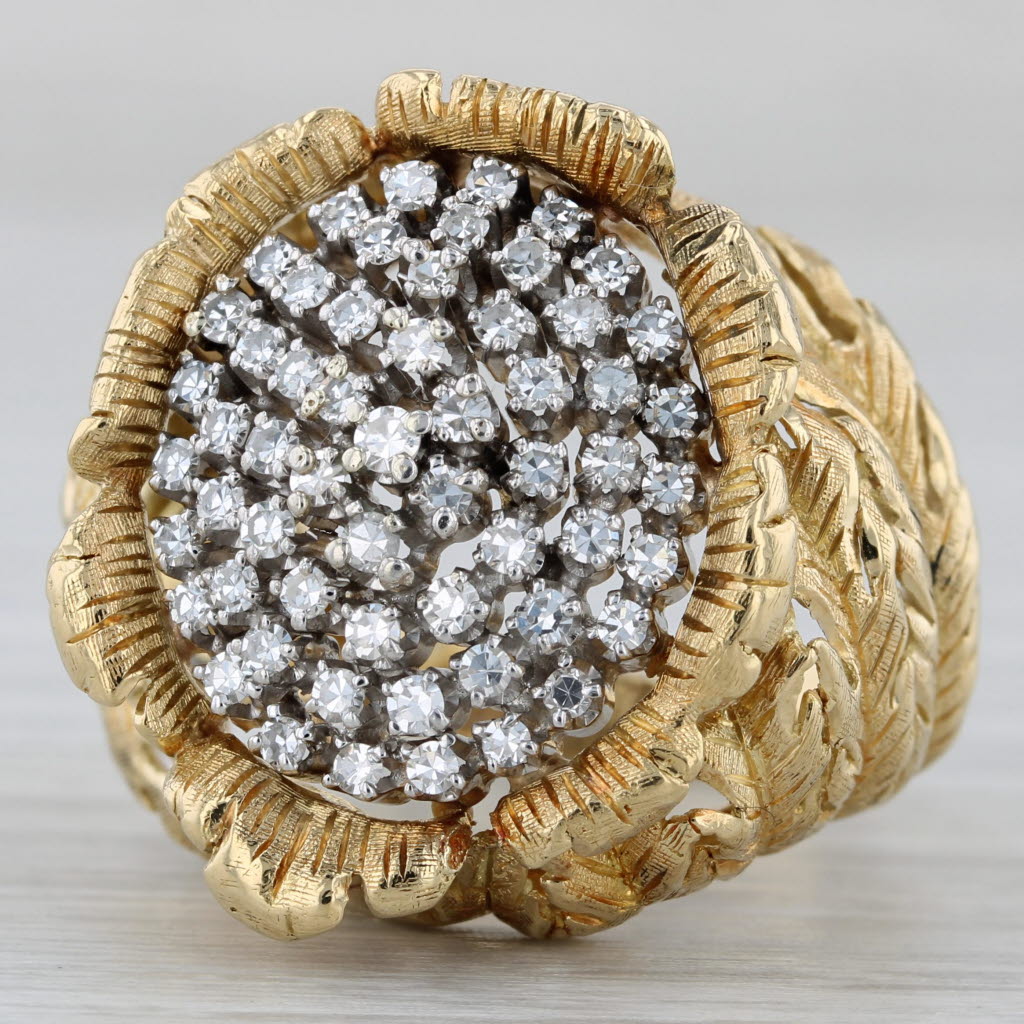 Vintage 0.50ctw Diamond Cluster Ornate Flower Ring 18k Gold Size 7.5 Cocktail