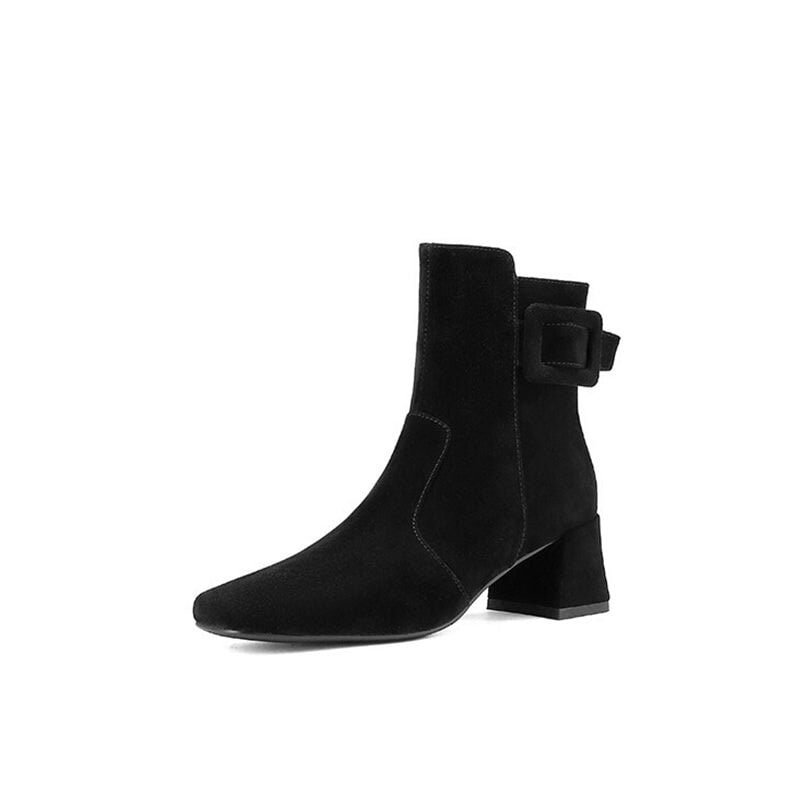 Women's Elegant Ankle Boots 55mm Heels Side Zipper Slimming Boots in Black/Grey