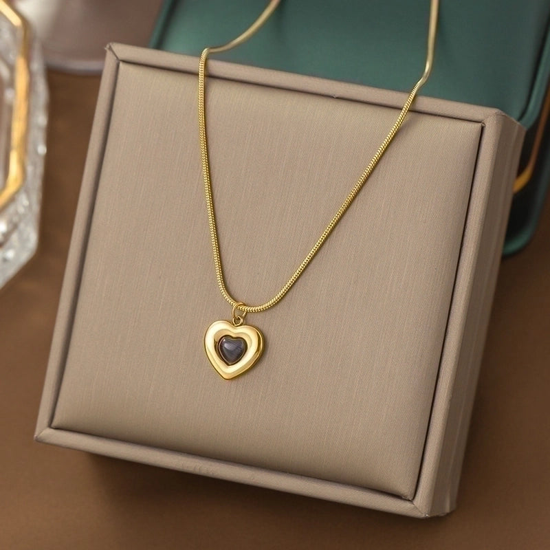 Casual Minimalist Heart Shape Titanium Steel Plating Inlay Pearl Shell Bracelets Earrings Necklace