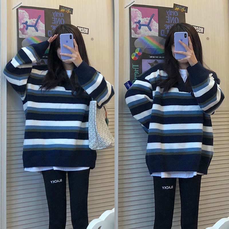 Striped knitted sweater KF81824