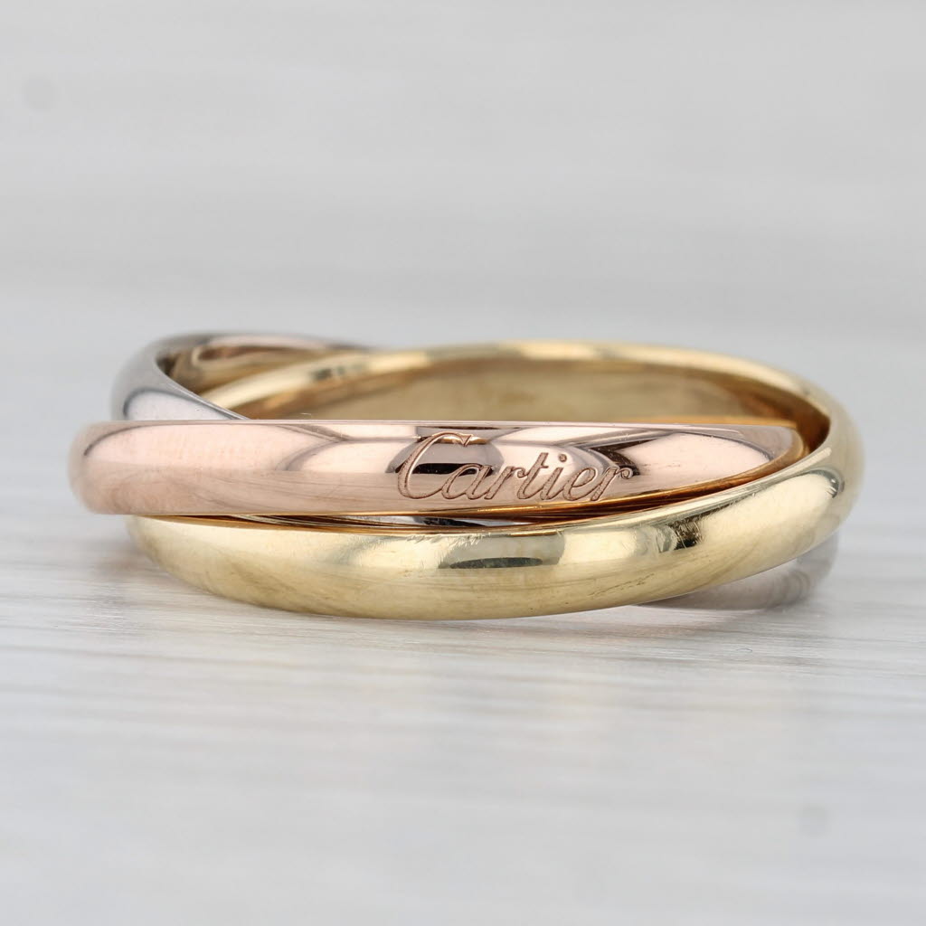 Cartier Trinity Classic 3-Band Puzzle Ring 18k Yellow Rose White Gold Box COA