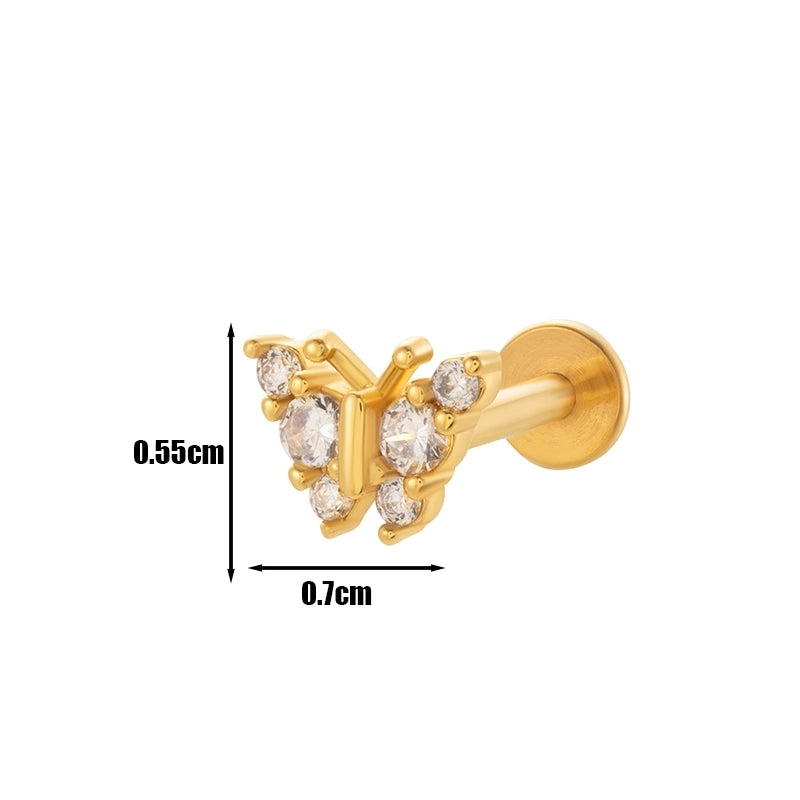 1 Piece Lip Rings Cool Style Pentagram Flower Butterfly 316L Stainless Steel  Copper Plating Inlay Zircon