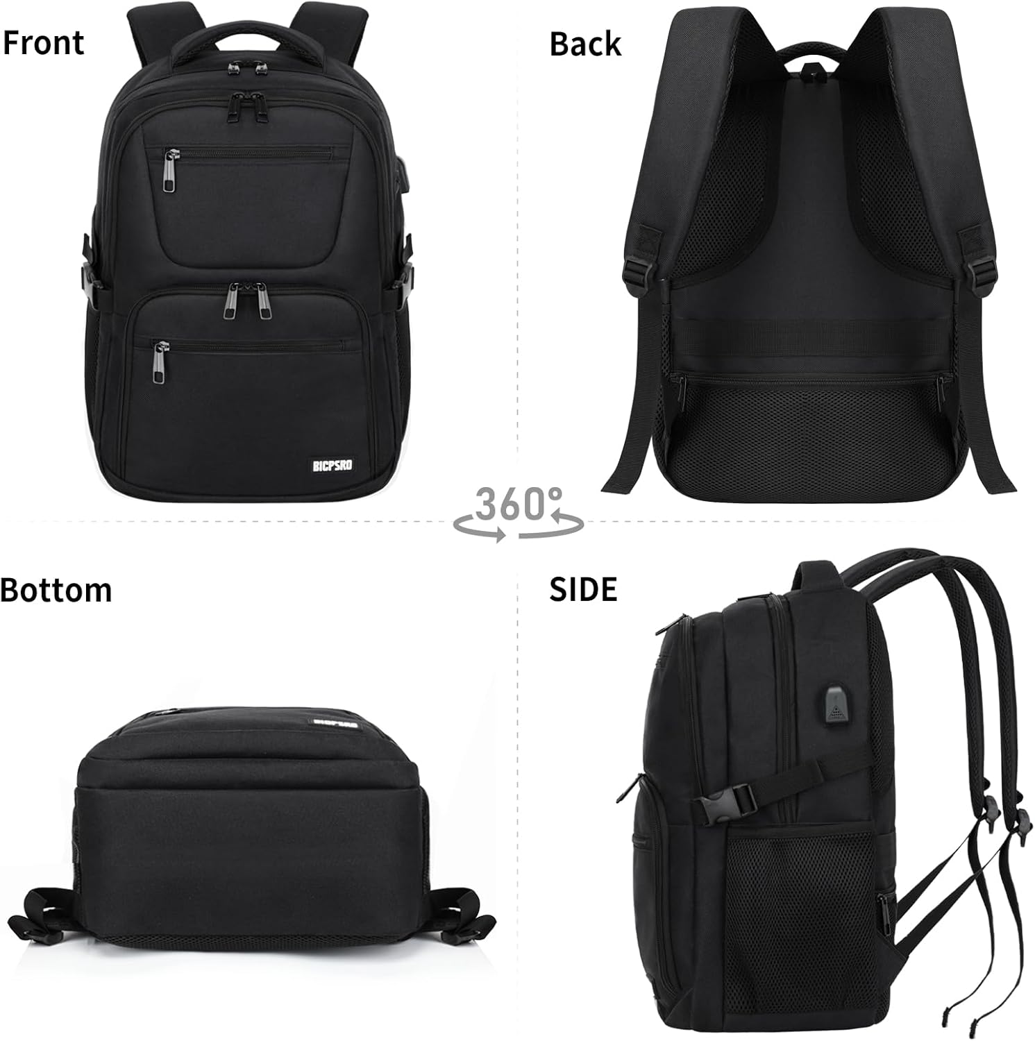 Black backpack for school, School Backpack for boys teens, Backpacks for men, College high middle school bookbag Fits15.6 Inch Laptop with USB Charging Port, Boys backpack, Book bag