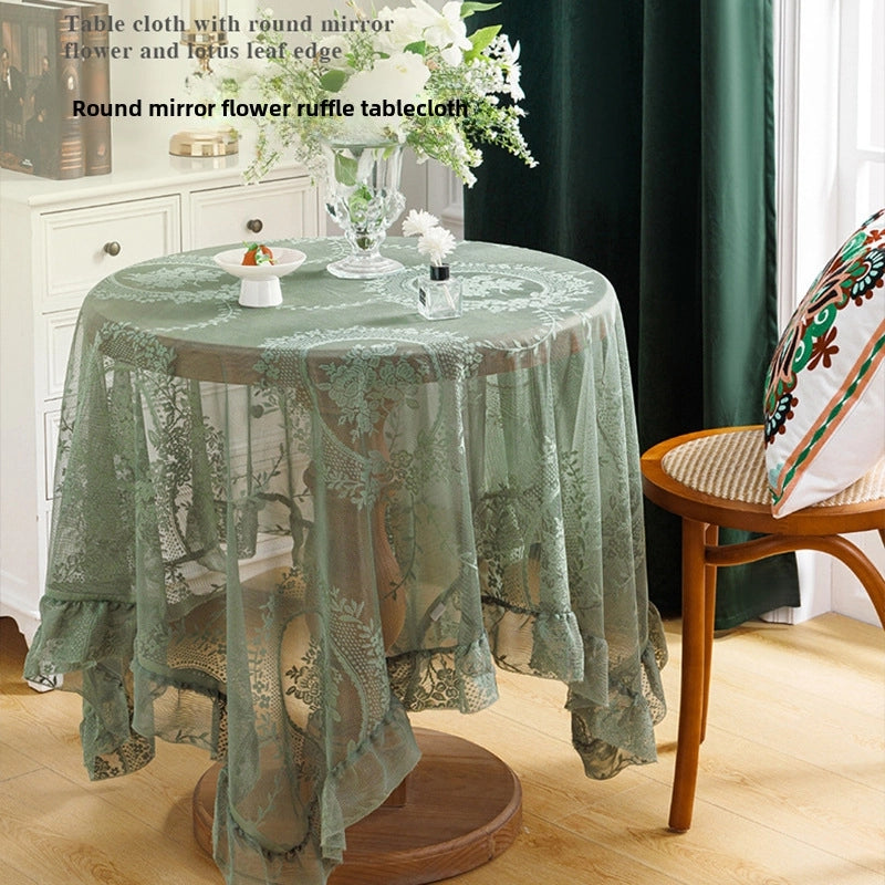 Pastoral Style Hollow Lace Tablecloth Round Window Flower Ruffled Tablecloth Fresh Lace Tablecloth In Stock Style