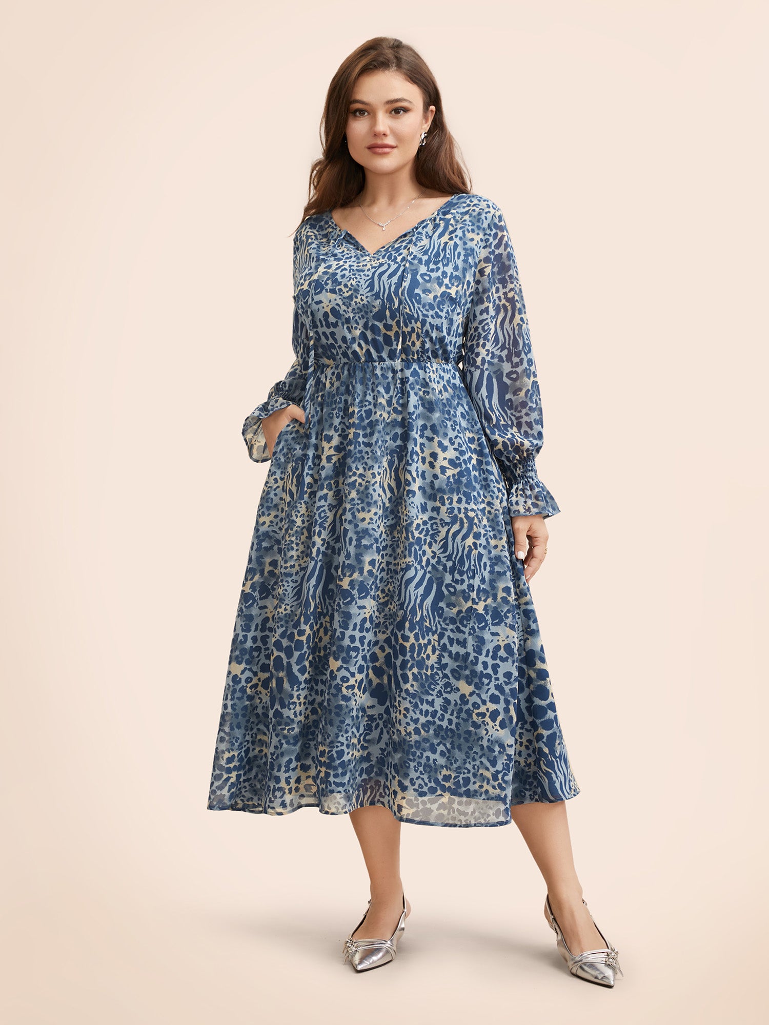 Leopard Print Chiffon Tie Knot Dress