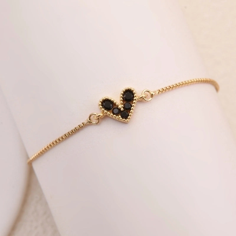 2 Pieces Romantic Minimalist Heart Shape Copper Plating Inlay 18k Gold Plated Bracelets