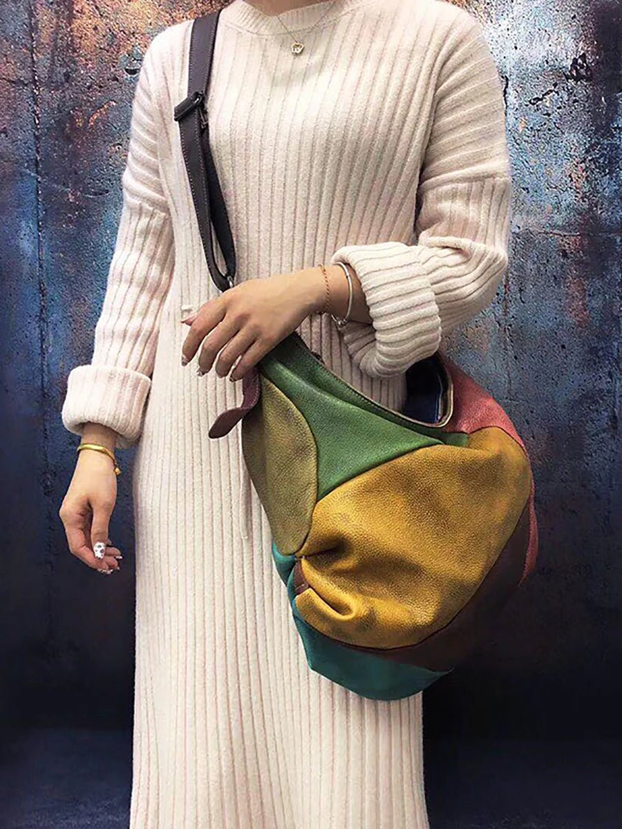 Retro Contrast Color Leather Crossbody Bag