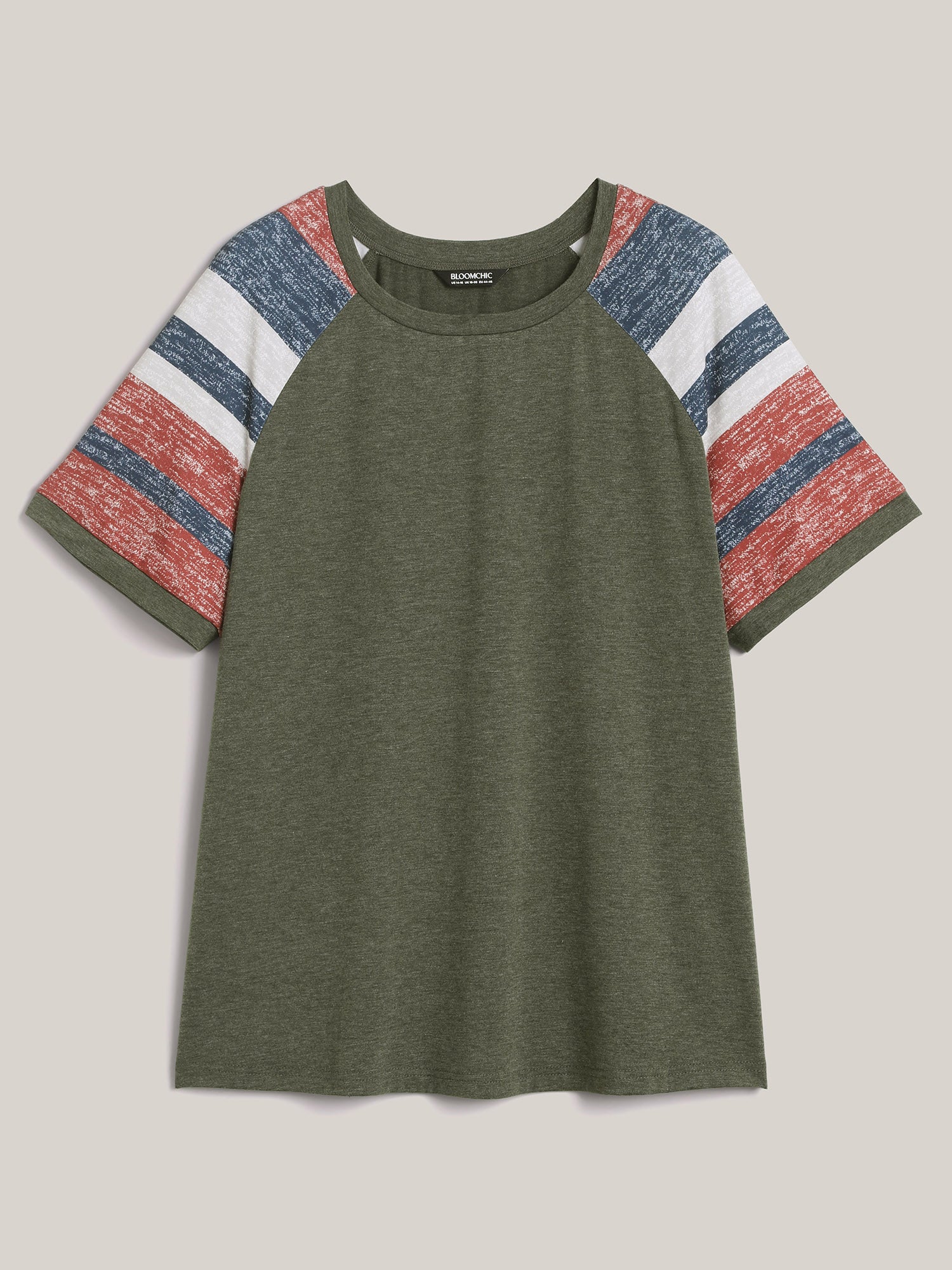 Striped Raglan Sleeve Plain T-Shirt
