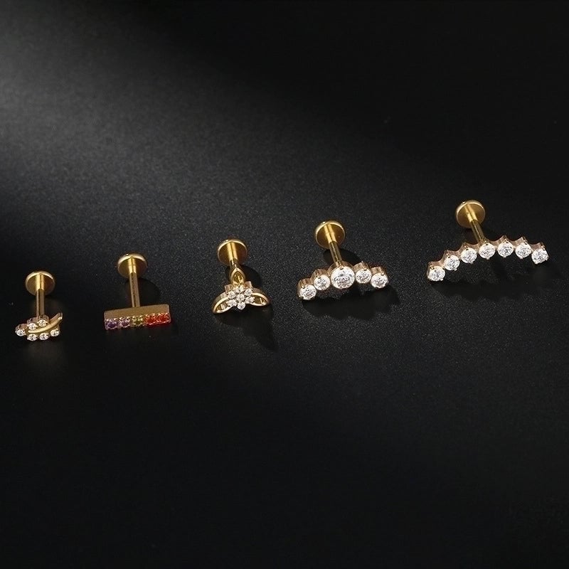 Minimalist Leaf Titanium Steel Zircon Lip Stud