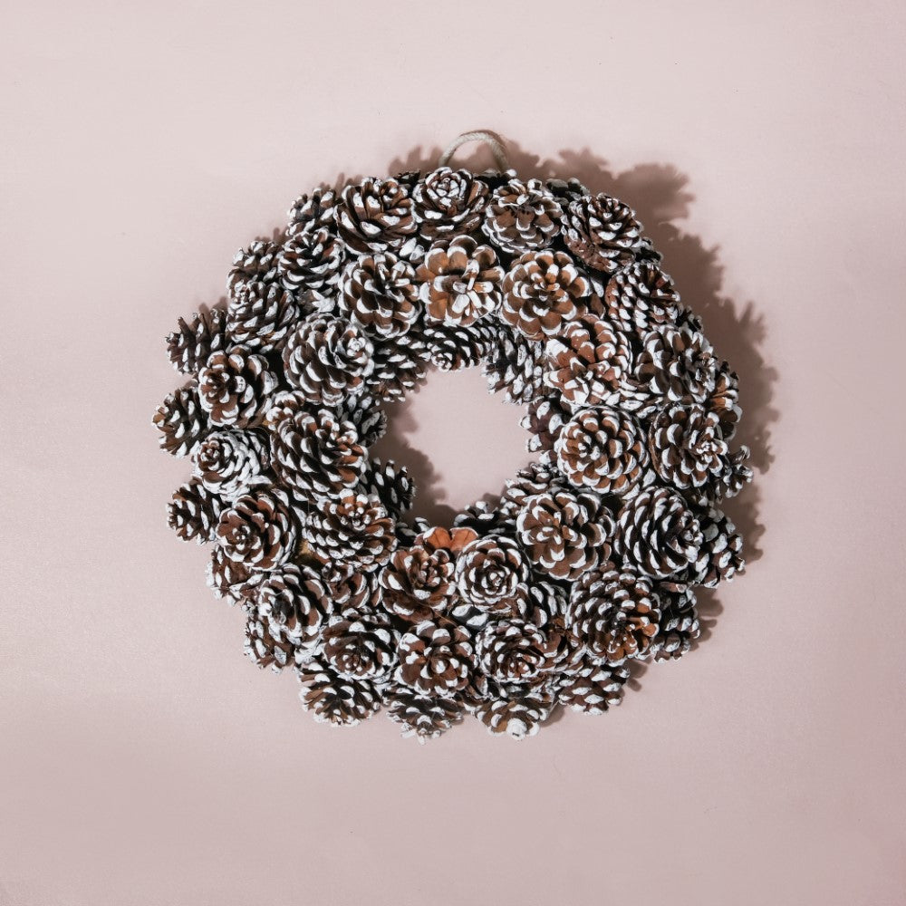 Christmas Wreath Of Snowy Pinecones 11 Inch