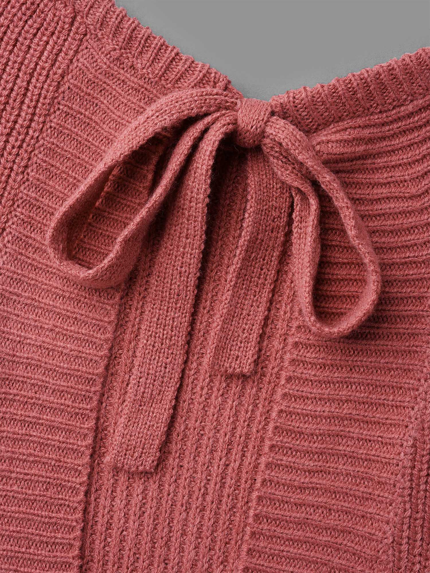 Open Wrap Back Textured Tied Pullover