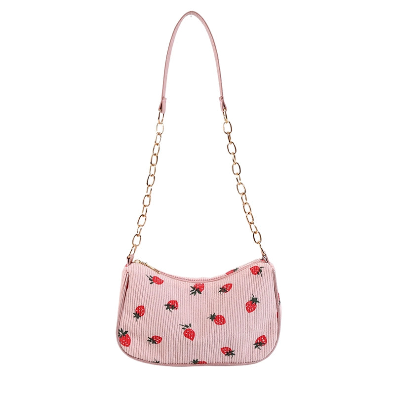 Women's Medium Corduroy Solid Color Strawberry Basic Classic Style Square Zipper Underarm Bag