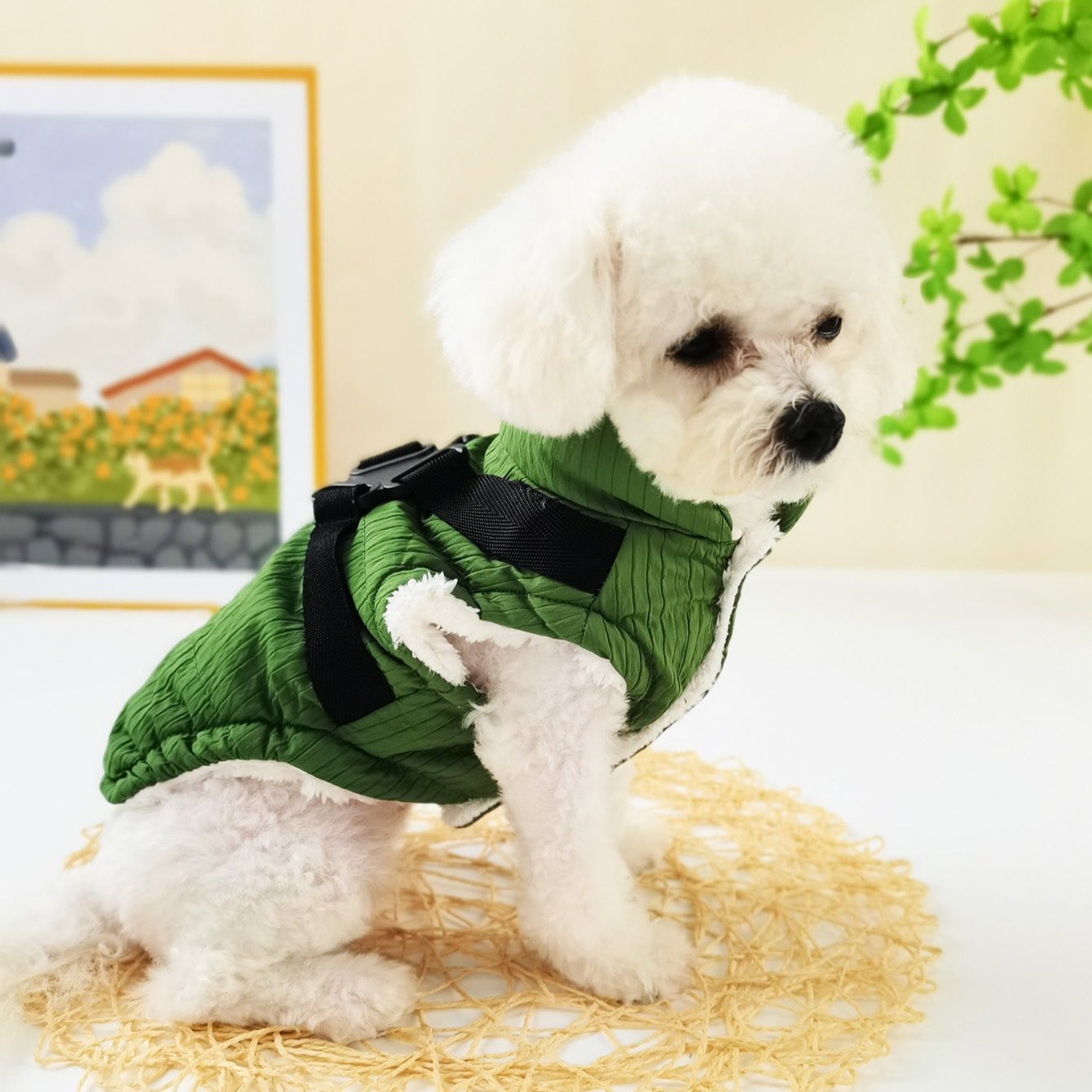 Solid Color Striped Fleece Dog Jacket Harness