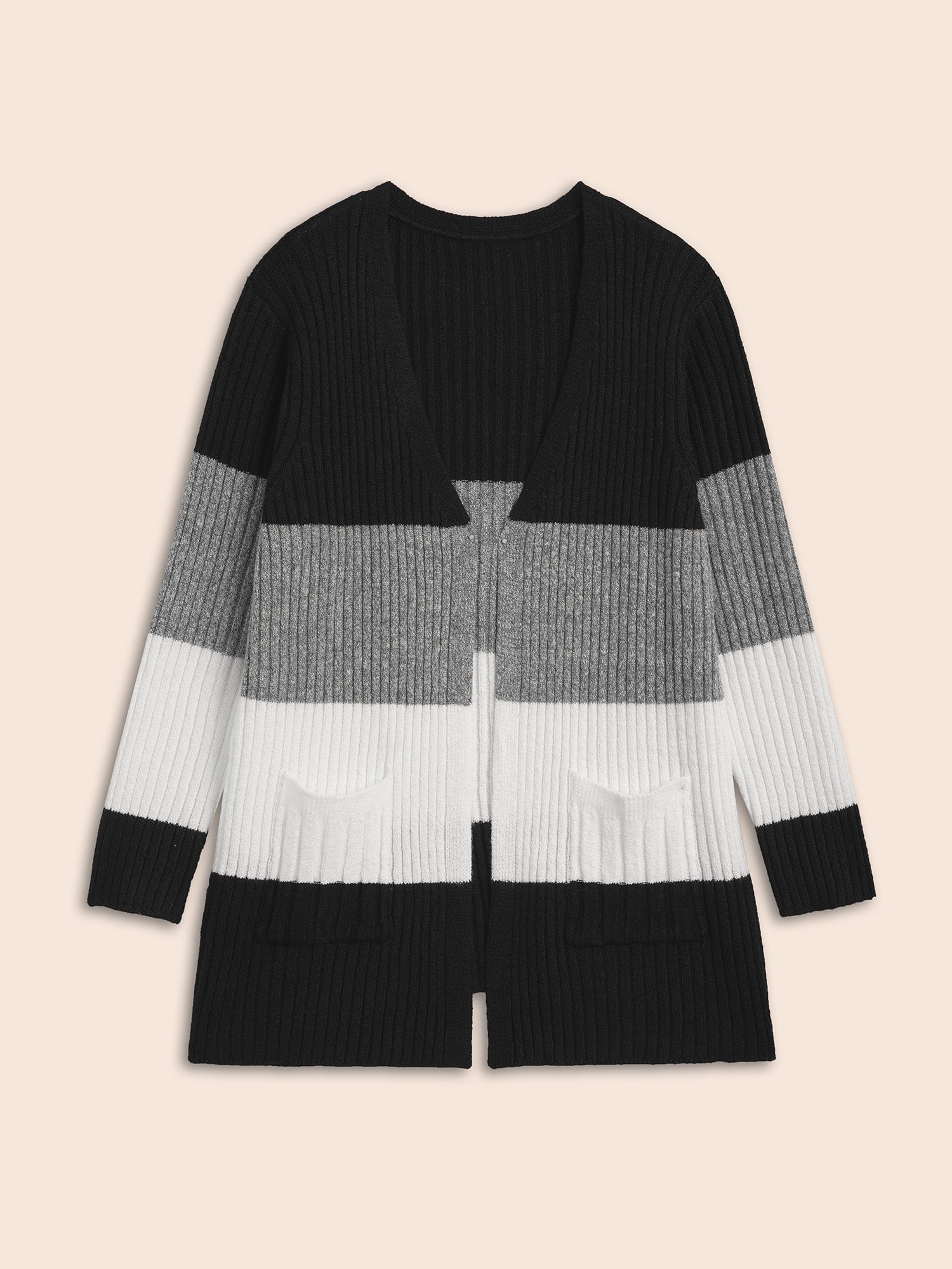 Colorblock Contrast Patched Pocket Cardigan