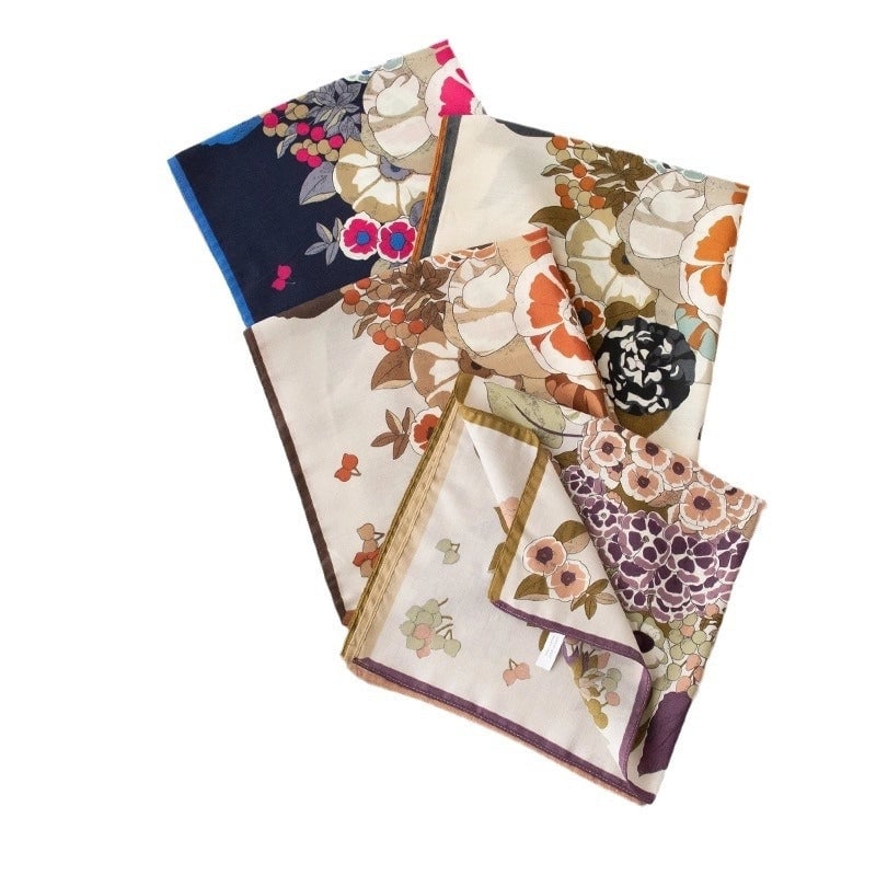Women's Retro Plaid Flower Satin Silk Scarf