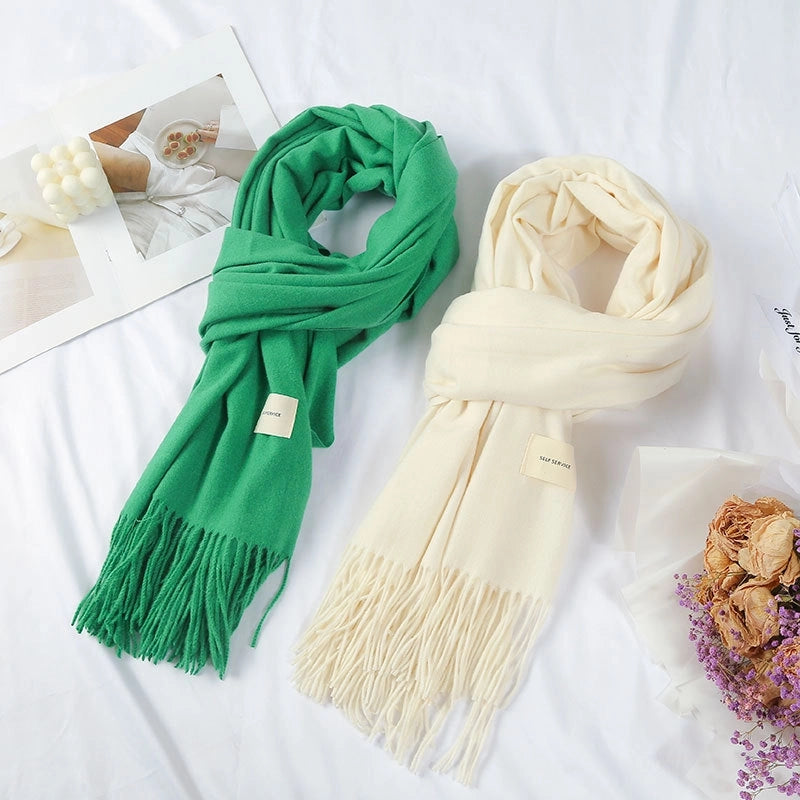 Women's Minimalist Solid Color Polyester Tassel Scarf