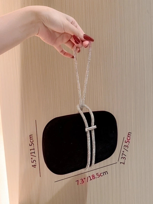 White Silver Black Rhinestone Solid Color Square Evening Bags