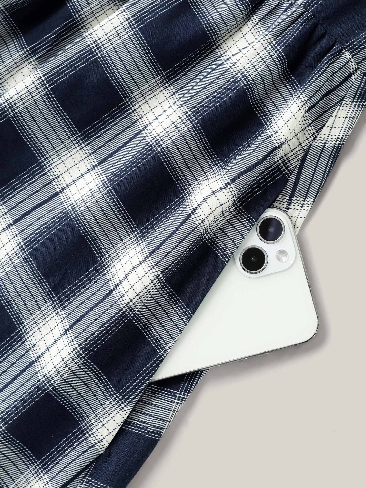 Plaid Pattern Tab Sleeve Pockets Midi Dress