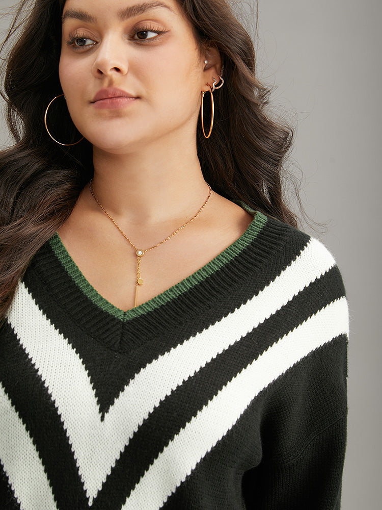 Striped Contrast Trim  Long Sleeve Pullover